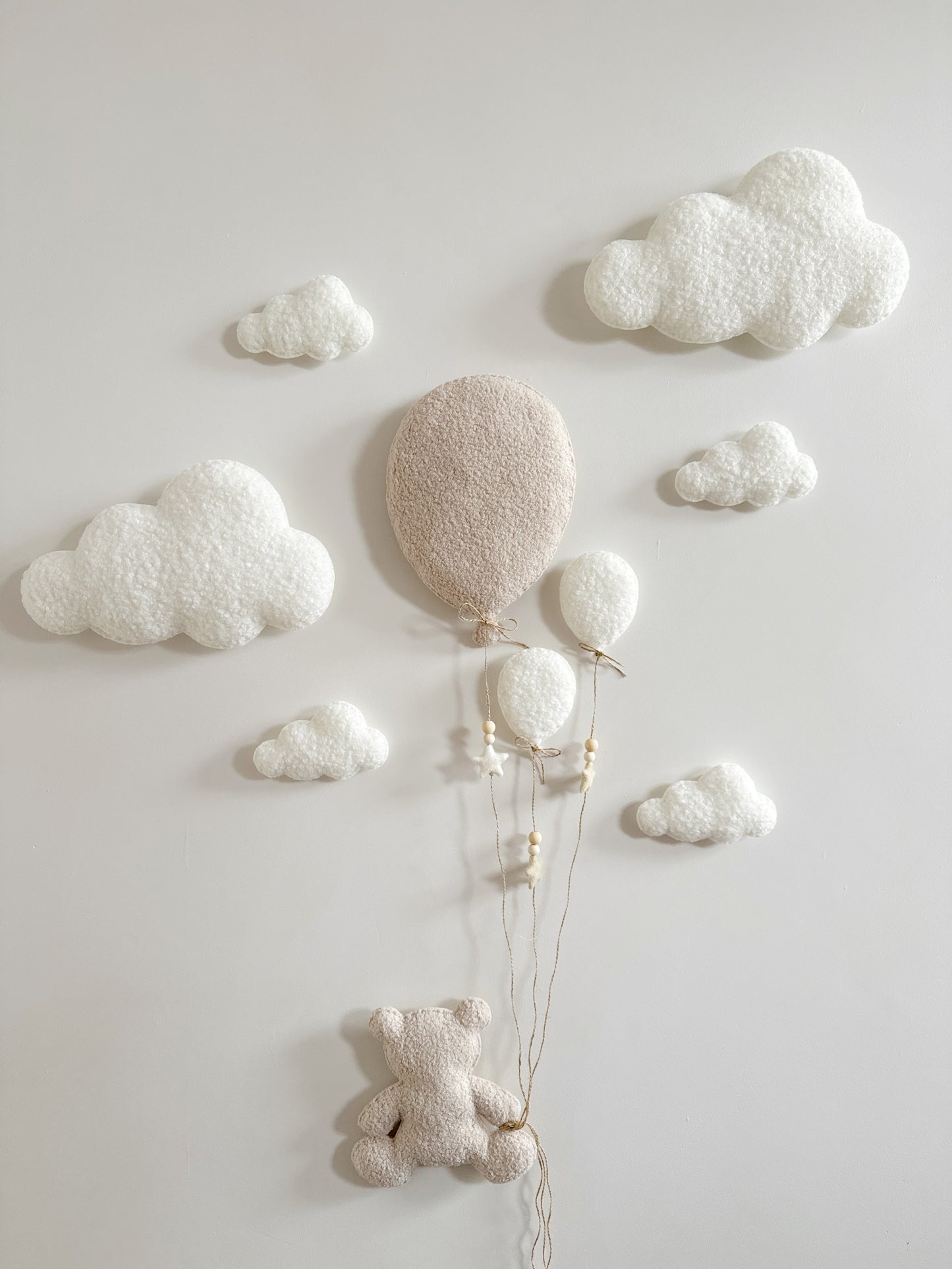 Balloons & Clouds Wall Display Set -10 piece set - Large Teddy Bear - Ivory & Ecru Bouclé