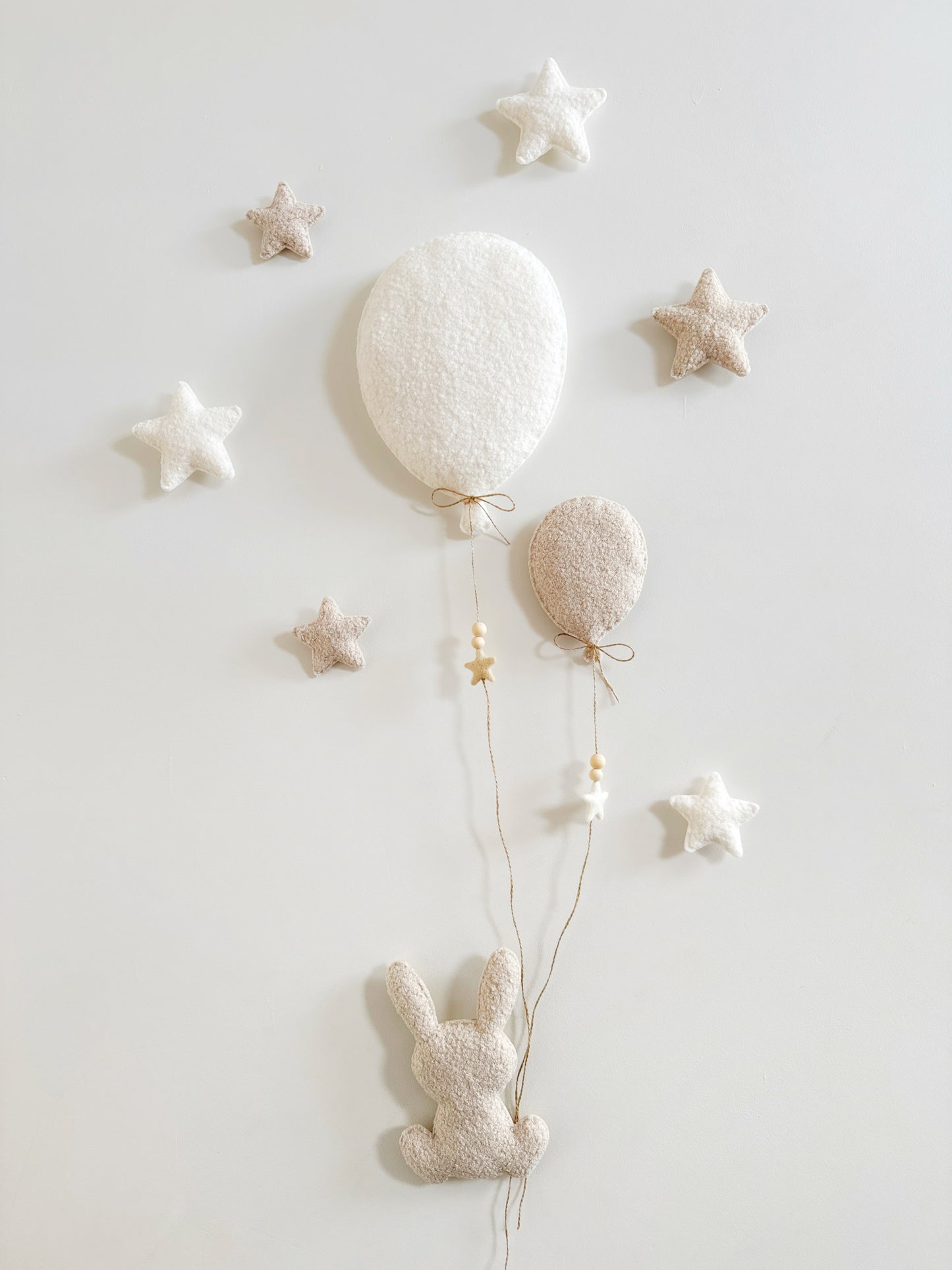 Balloons & Stars Wall Display Set  - 2 Balloons - Large Bunny - Ivory & Ecru Bouclé