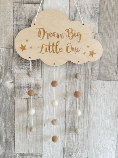 Dream Big Little One Mini Felt Ball Wall Mobile - Brown Tones & Ivory - READY TO POST