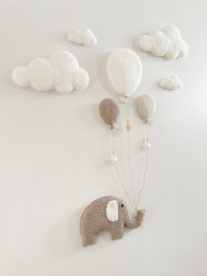 Balloons & Clouds Wall Display Set - 3 Balloons - XL Elephant - Ivory, Ecru & Taupe Bouclé Balloon Mix