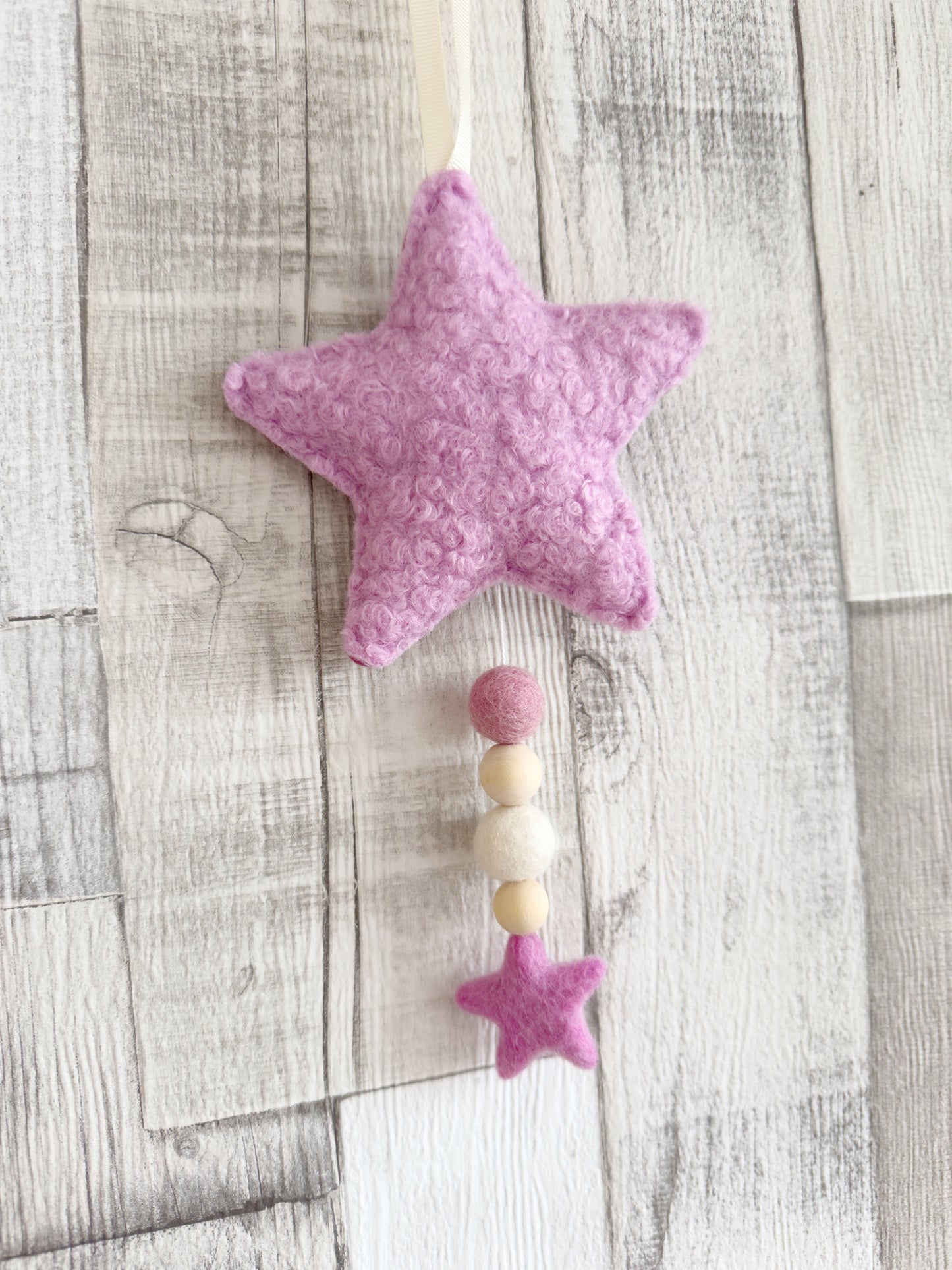 Bouclé Star Hanging Decoration - Ivory & Fuchsia Pink - READY TO POST