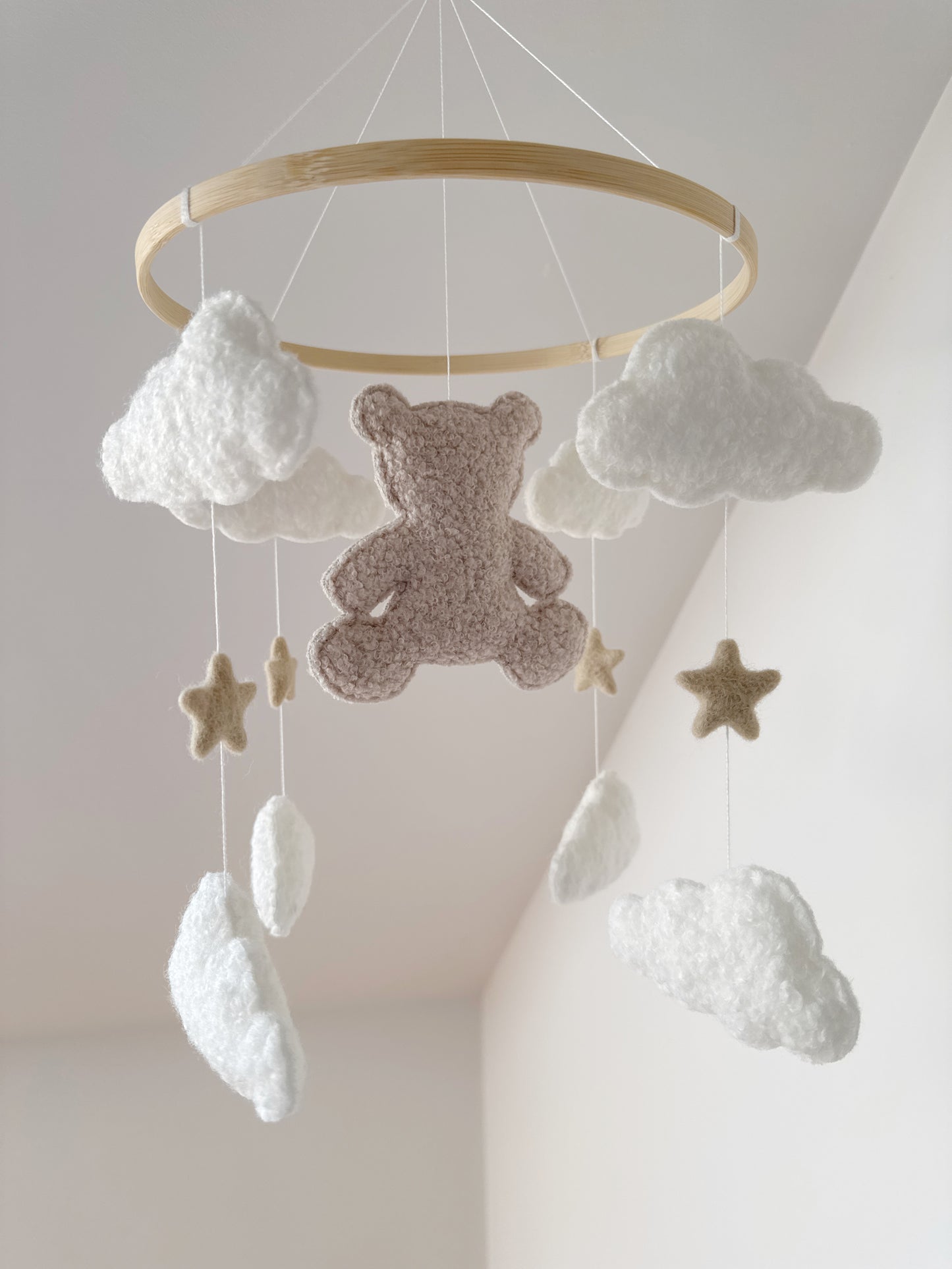 Teddy Bear & Clouds Bouclé Cot Mobile