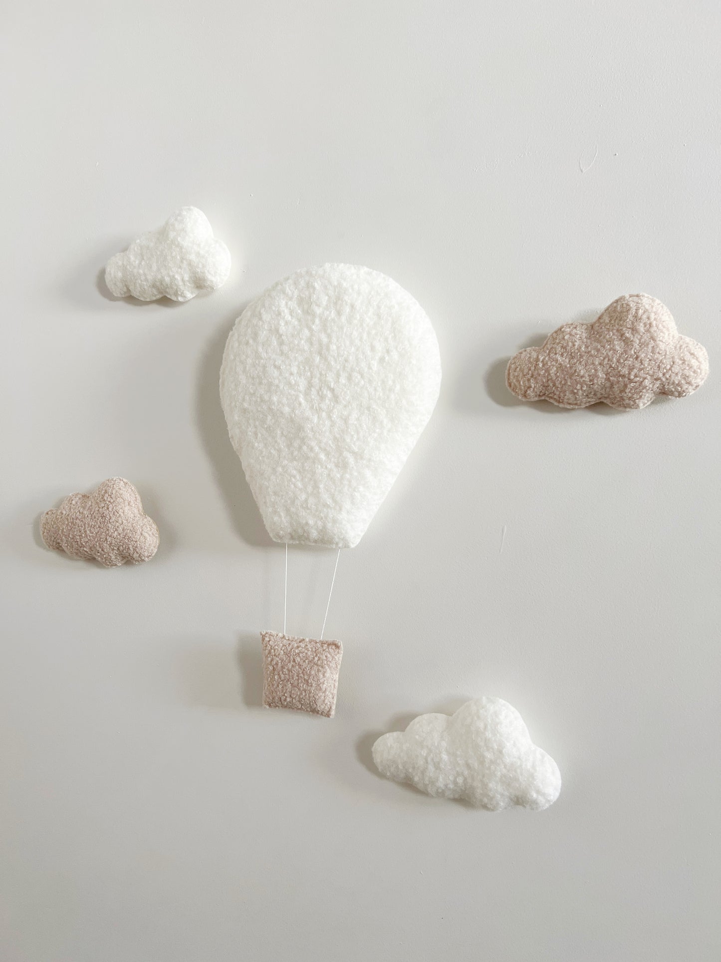 Hot Air Balloon & Small Clouds Wall Display Set - Ivory & Ecru Bouclé