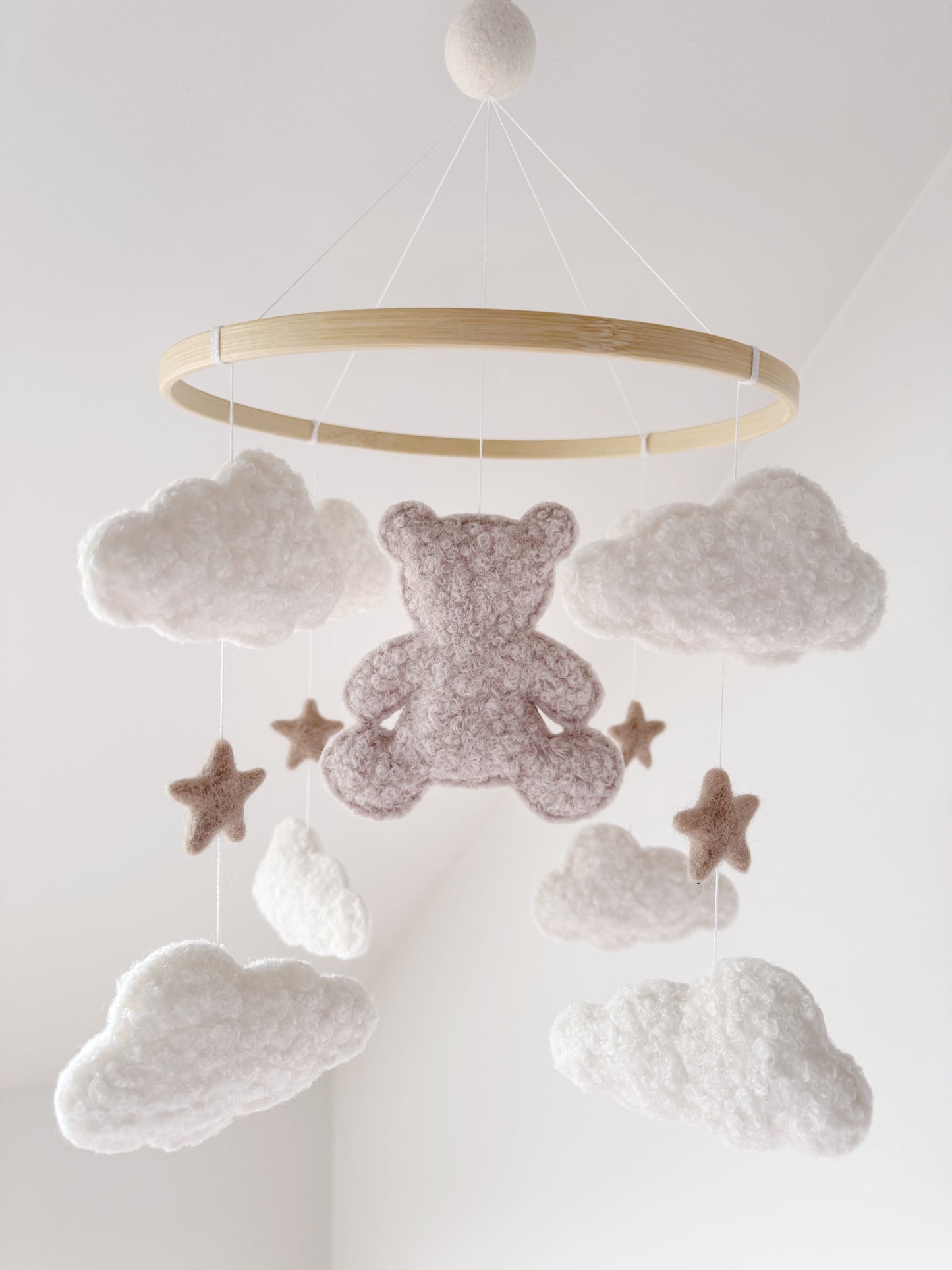 Teddy Bear & Clouds Bouclé Cot Mobile