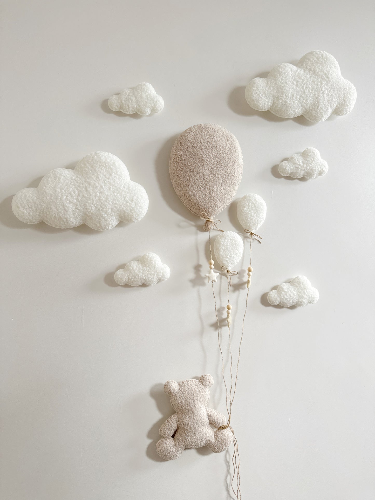 Balloons & Clouds Wall Display Set -10 piece set - Large Teddy Bear - Ivory & Ecru Bouclé