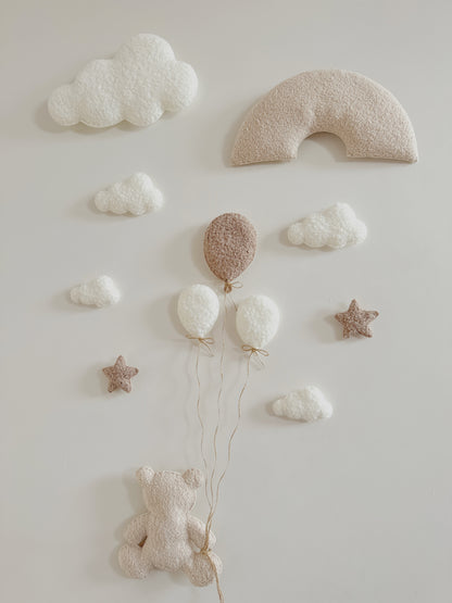 Bouclé Rainbow, Balloons, Clouds & Stars Wall Display Set - Ivory, Taupe & Ecru Bouclé