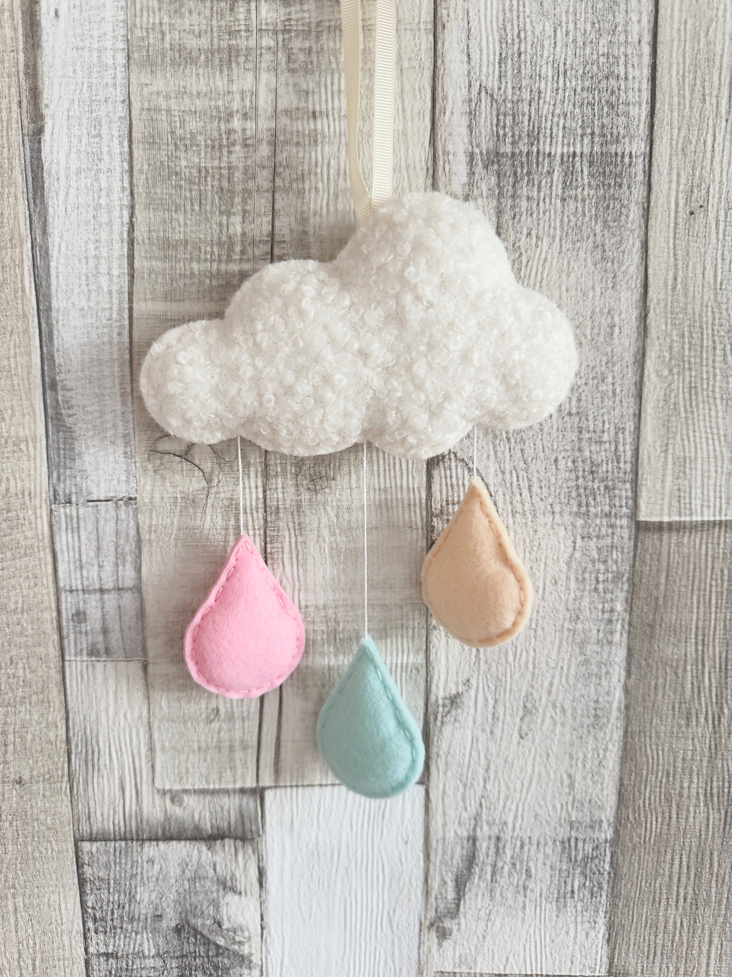 Bouclé Cloud & Mini Raindrops Wall Hanger - Pastel Mix