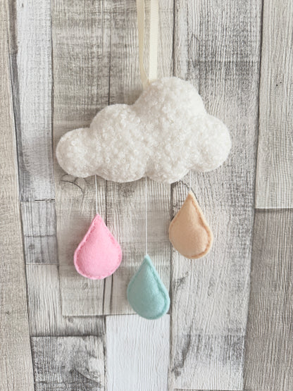 Bouclé Cloud & Mini Raindrops Wall Hanger - Pastel Mix