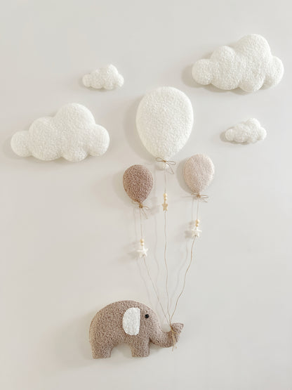 Balloons & Clouds Wall Display Set - 3 Balloons - XL Elephant - Ivory, Ecru & Taupe Bouclé Balloon Mix