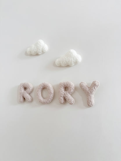 Personalised Name & Clouds Wall Display Set - Ivory & Stone Bouclé