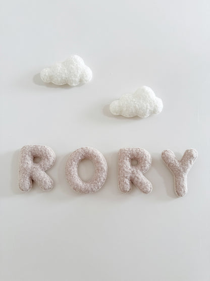 Personalised Name & Clouds Wall Display Set - Ivory & Stone Bouclé