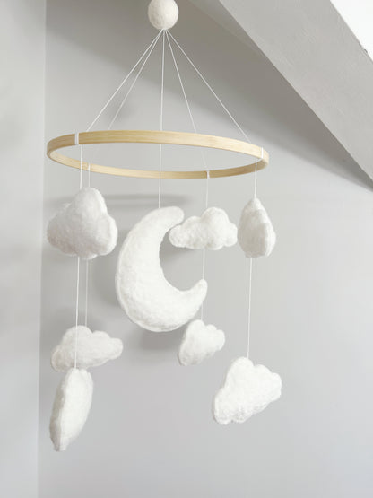 Moon & Clouds Cot Mobile - Ivory Bouclé - Without Beads & Felt Balls