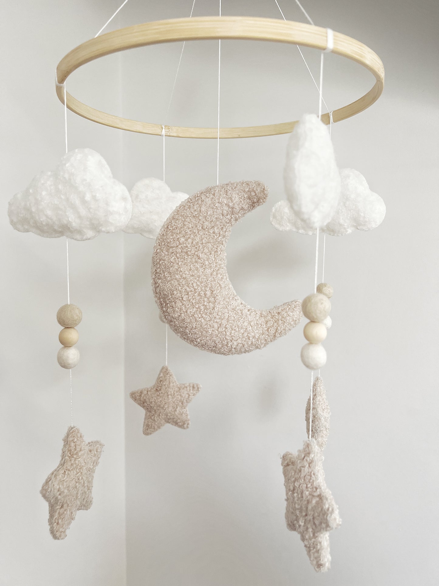Moon, Clouds & Stars Cot Mobile - Ivory & Ecru Bouclé
