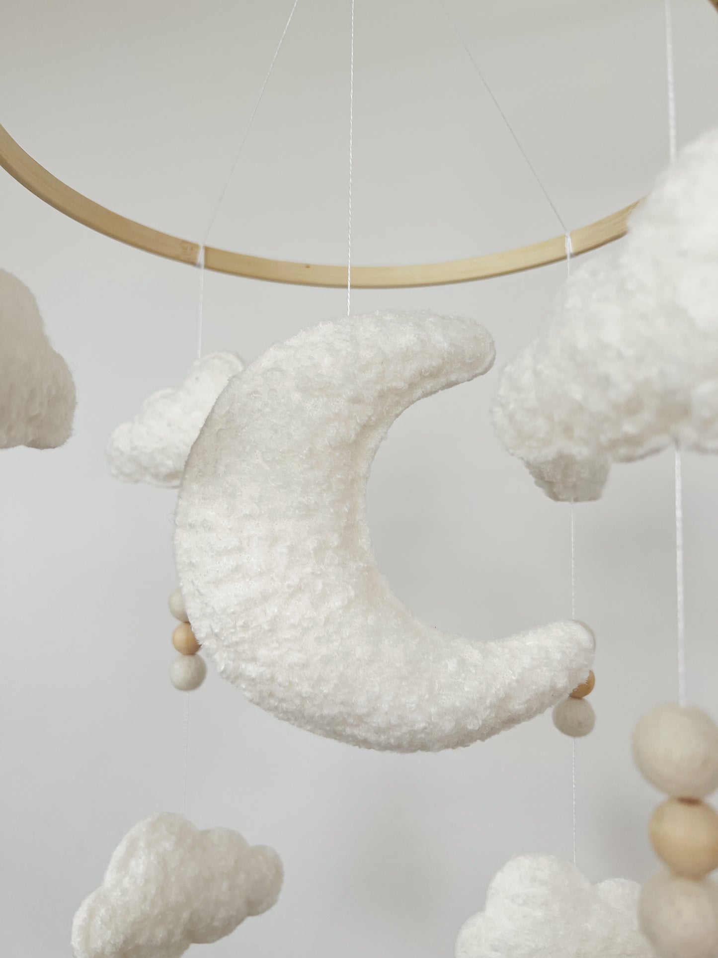 Moon & Clouds Cot Mobile - Ivory Bouclé