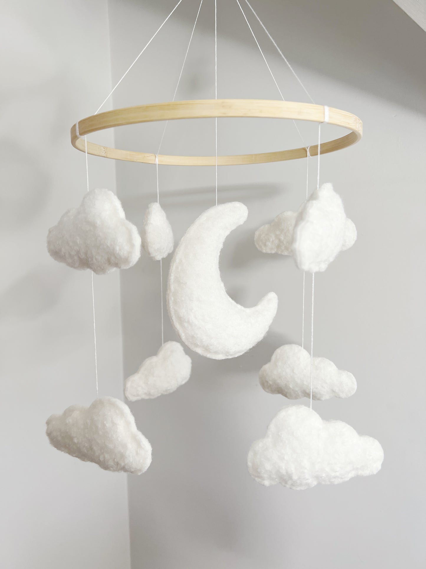 Moon & Clouds Cot Mobile - Ivory Bouclé - Without Beads & Felt Balls