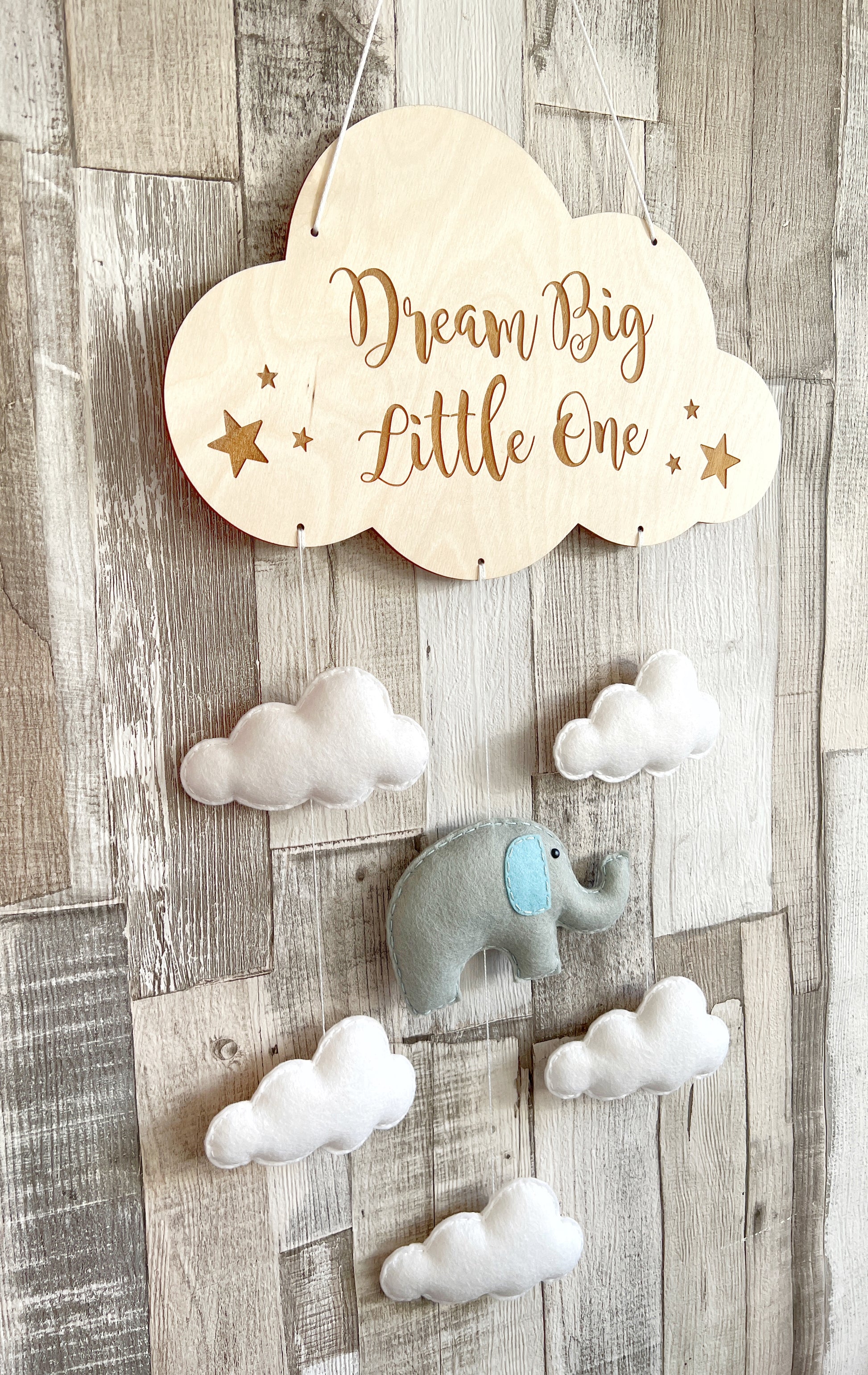 Dream Big Little One Elephant & Clouds Wall Mobile, Elephant Theme Nursery, Cloud Theme Nursery, Elephant Nursery Decor, Nursery Wall Art, Cloud Theme Nursery, Grey & White Nursery Decor, Neutral Nursery Decor, White Cloud Theme Nursery, Baby Mobile, Nursery Mobile, Baby Room Decoration, Elephant Nursery Mobile