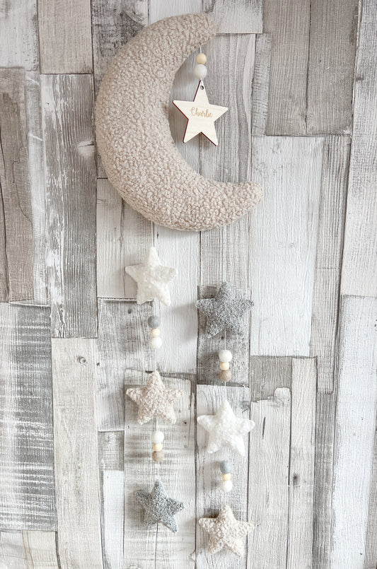 Personalised Star Bouclé Moon Wall Mobile - 6 Stars