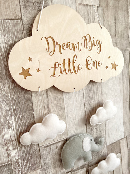 Dream Big Little One Elephant & Clouds Wall Mobile, Elephant Theme Nursery, Cloud Theme Nursery, Elephant Nursery Decor, Nursery Wall Art, Cloud Theme Nursery, Grey & White Nursery Decor, Neutral Nursery Decor, White Cloud Theme Nursery, Baby Mobile, Nursery Mobile, Baby Room Decoration, Elephant Nursery Mobile