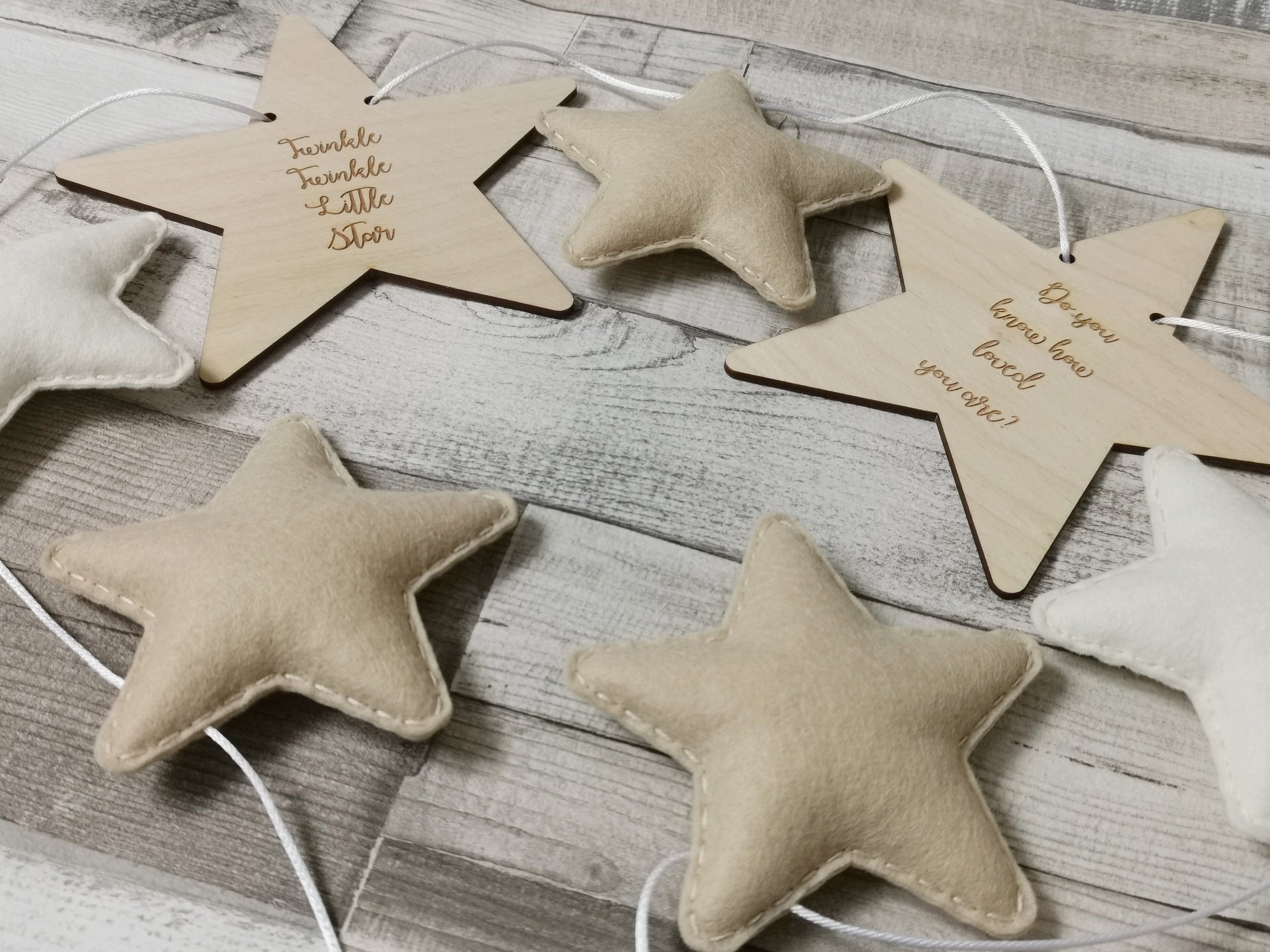 Twinkle Twinkle Little Stars Neutral Nursery Bunting in Beige and Cream Stars, 