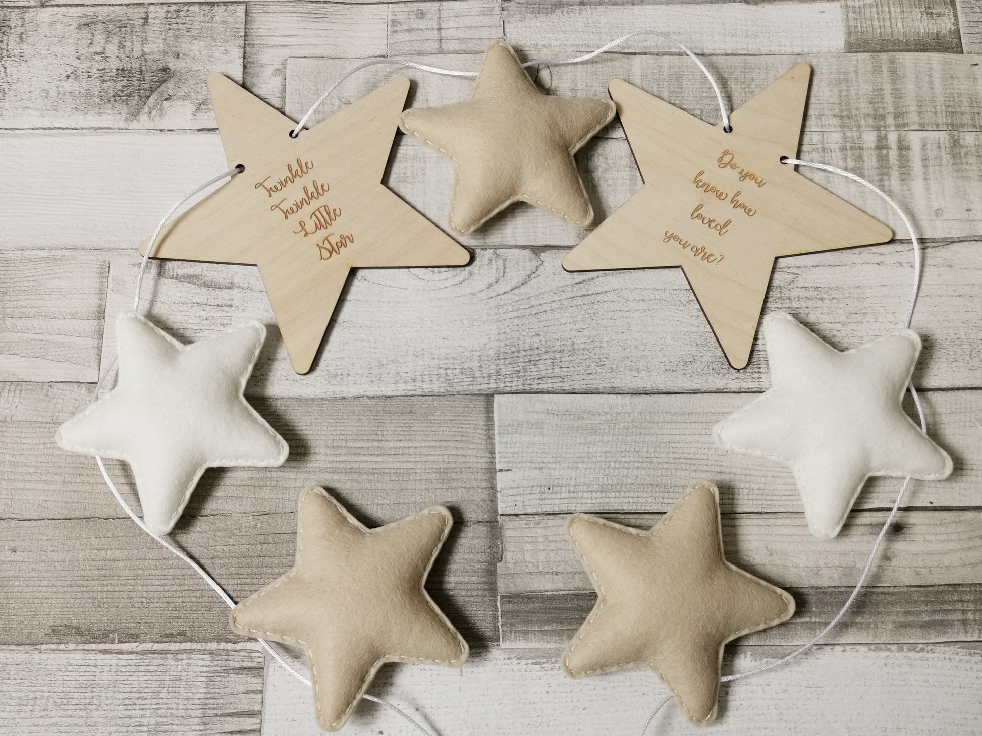 Twinkle Twinkle Little Stars Neutral Nursery Bunting in Beige and Cream Stars, 