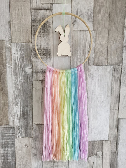 Bunny & Spring Pastels Rainbow Hoop Wall Hanger