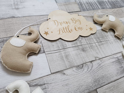 Dream Big Little One Elephants Bunting - Beige & Cream