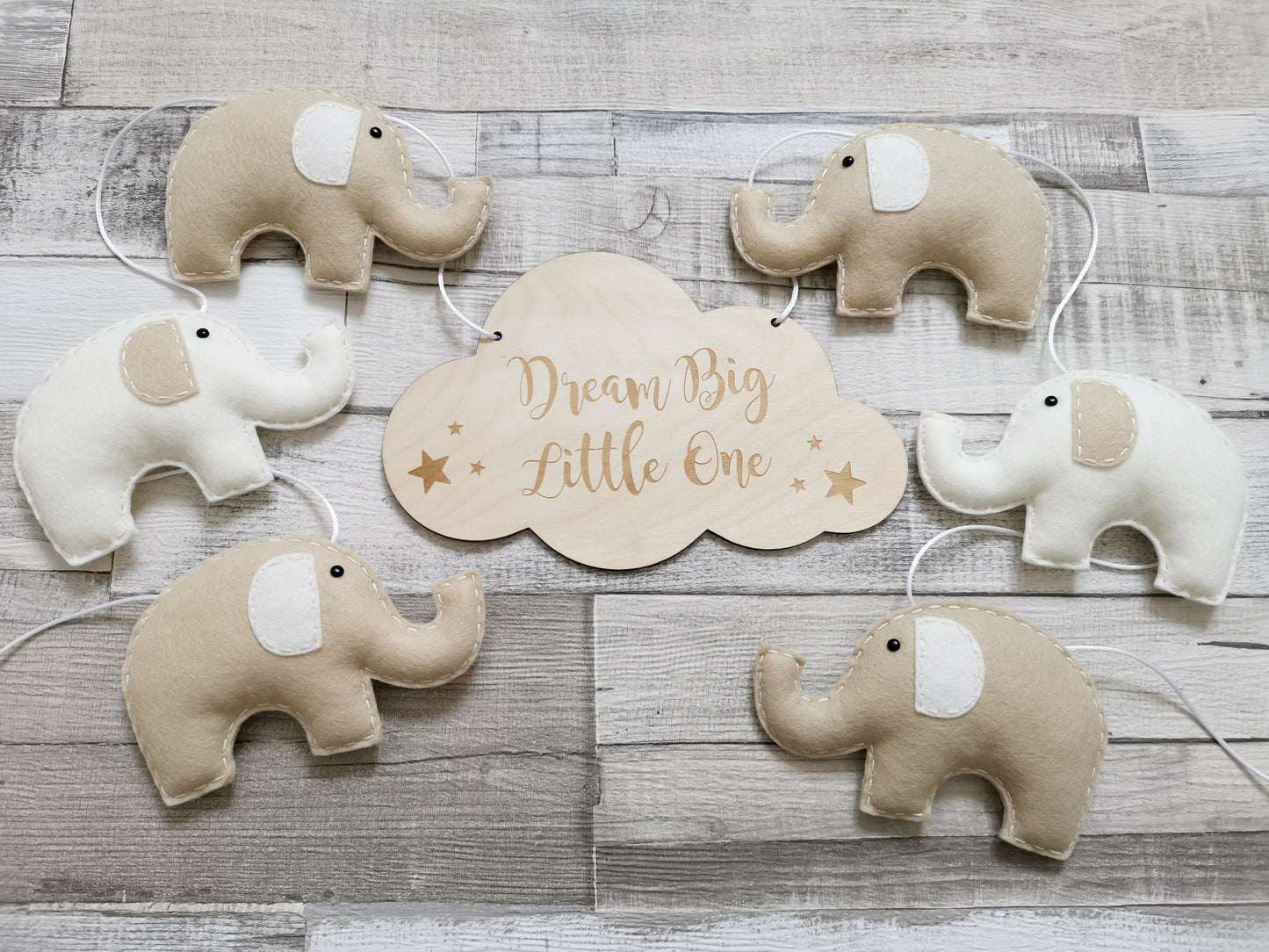 Dream Big Little One Elephants Bunting - Beige & Cream