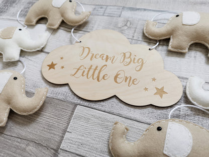 Dream Big Little One Elephants Bunting - Beige & Cream