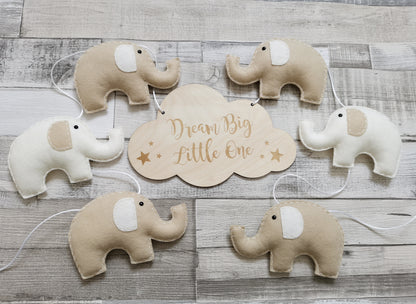 Dream Big Little One Elephants Bunting - Beige & Cream