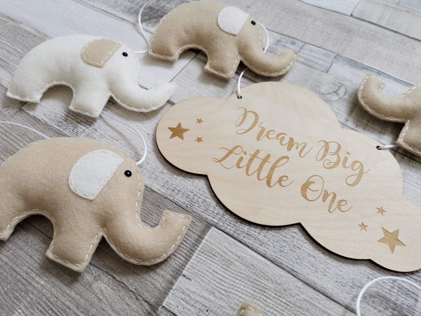 Dream Big Little One Elephants Bunting - Beige & Cream