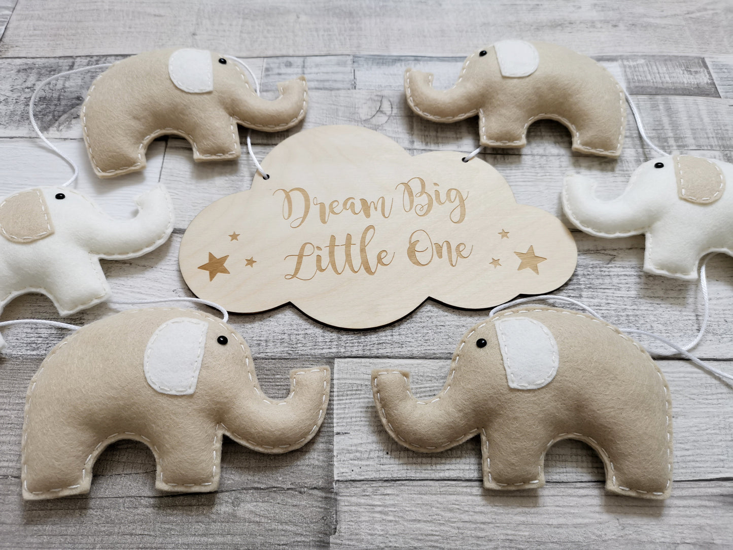 Dream Big Little One Elephants Bunting - Beige & Cream
