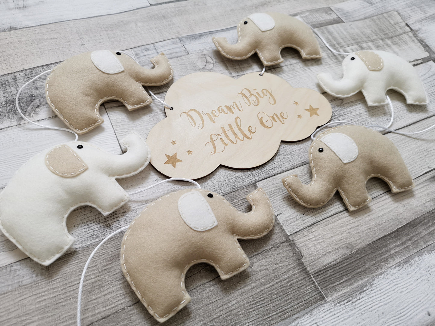 Dream Big Little One Elephants Bunting - Beige & Cream