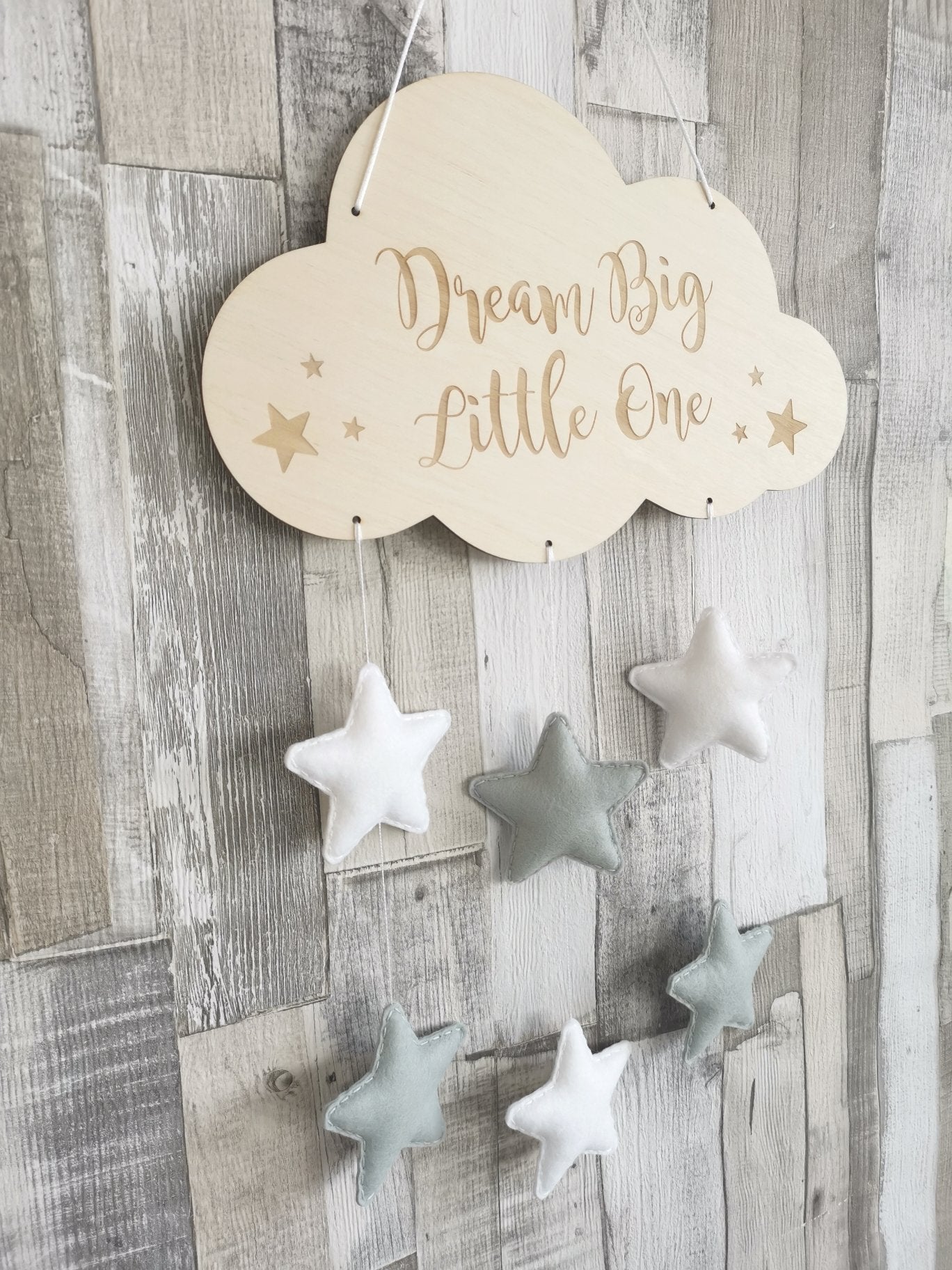 Dream Big Little One Cloud Wall Mobile - Grey & White Stars