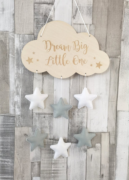 Dream Big Little One Cloud Wall Mobile - Grey & White Stars