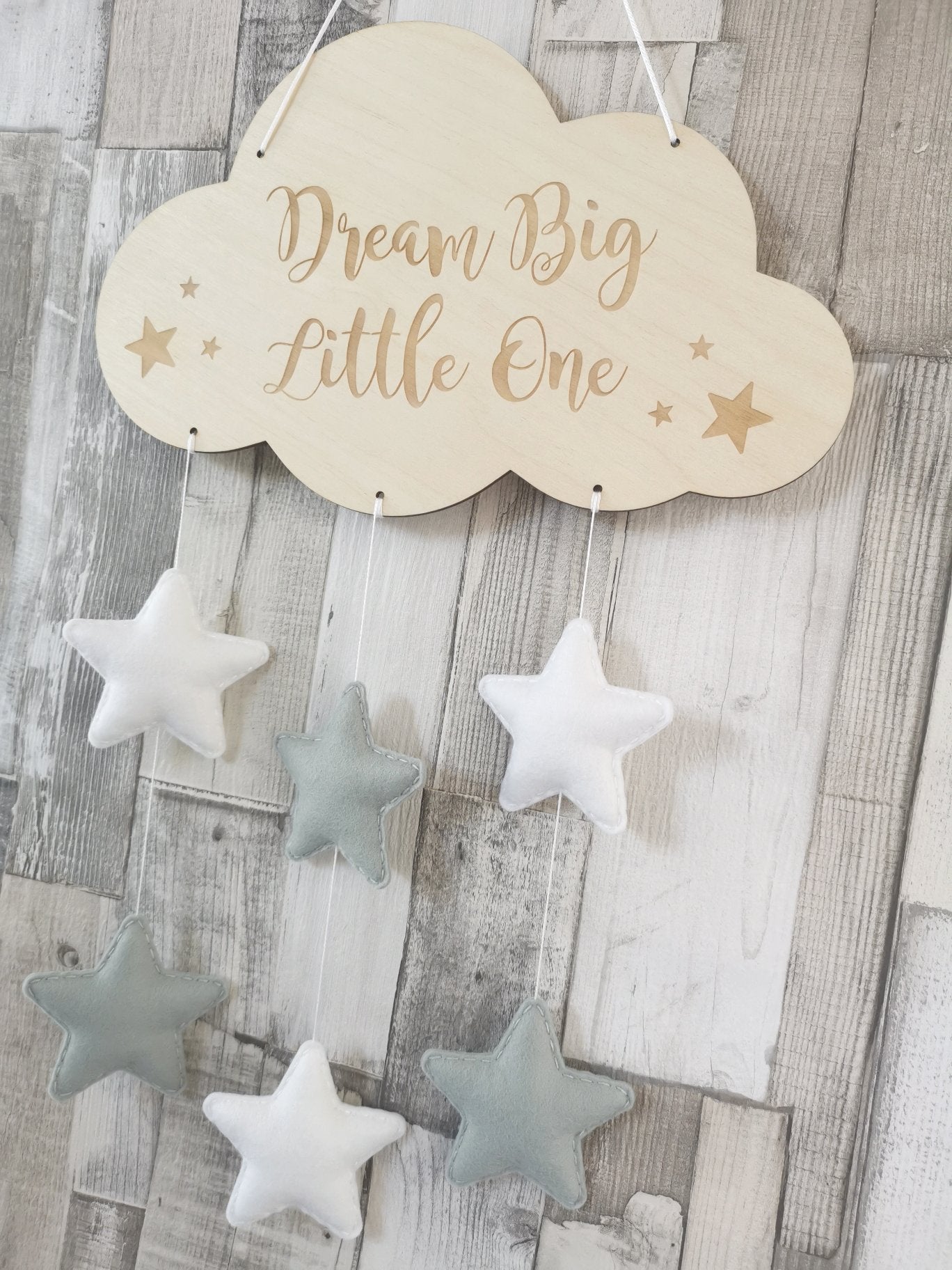 Dream Big Little One Cloud Wall Mobile - Grey & White Stars