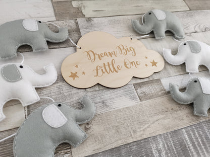 Dream Big Little One Elephants Bunting - Grey & White