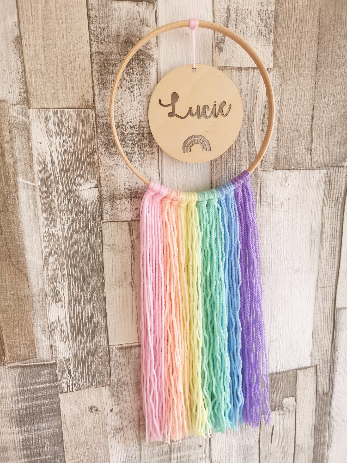 Personalised Rainbow Hoop - Pastel Rainbow Wool