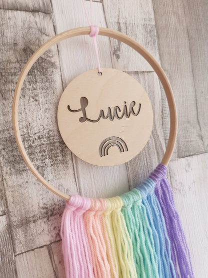 Personalised Rainbow Hoop - Pastel Rainbow Wool