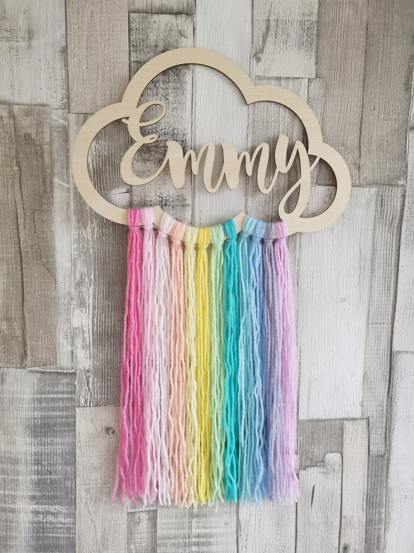 Multi Coloured Rainbow Personalised Wooden Cloud Wall Hanger