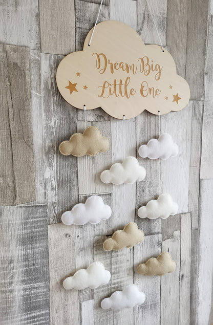 Cloud Wall Mobile, Cloud Nursery Decor, Dream Big Little One Wall Mobile, Cloud Theme Nursery Decor, Neutral Nursery Decor, Cloud Decoration, Beige Cream & White Cloud Nursery, Nursery Mobile, Baby Mobile Nursery Decoration