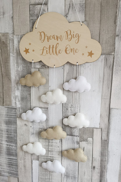 Cloud Wall Mobile, Cloud Nursery Decor, Dream Big Little One Wall Mobile, Cloud Theme Nursery Decor, Neutral Nursery Decor, Cloud Decoration, Beige Cream & White Cloud Nursery, Nursery Mobile, Baby Mobile Nursery Decoration