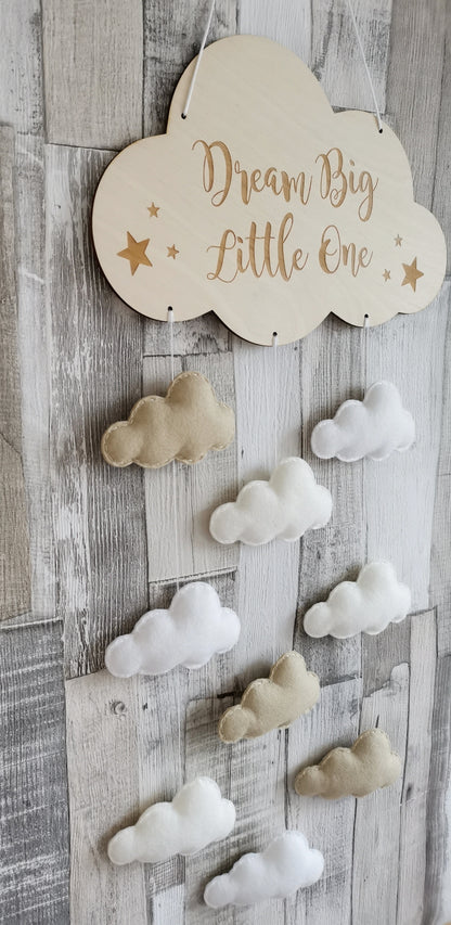 Cloud Wall Mobile, Cloud Nursery Decor, Dream Big Little One Wall Mobile, Cloud Theme Nursery Decor, Neutral Nursery Decor, Cloud Decoration, Beige Cream & White Cloud Nursery, Nursery Mobile, Baby Mobile Nursery Decoration