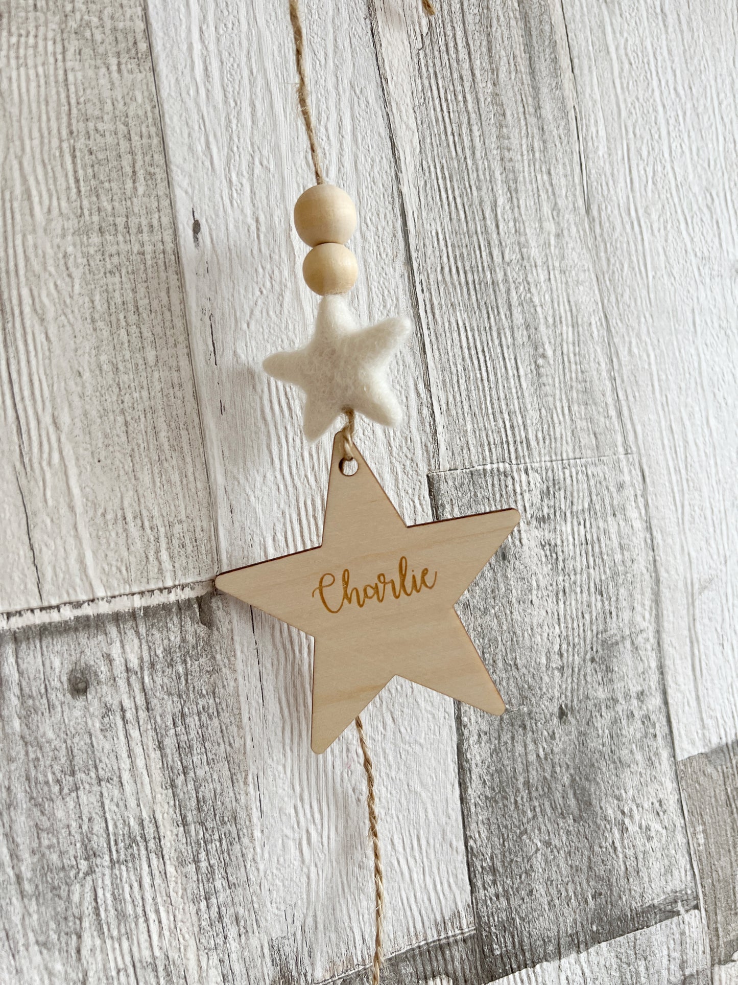 Personalised Wooden Star Small Individual Bouclé Balloon Wall Hanging Decoration