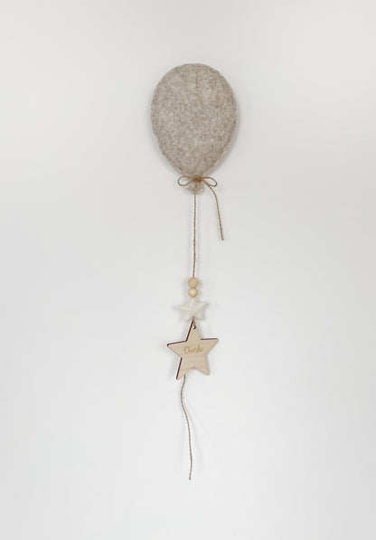 Personalised Wooden Star Small Individual Bouclé Balloon Wall Hanging Decoration