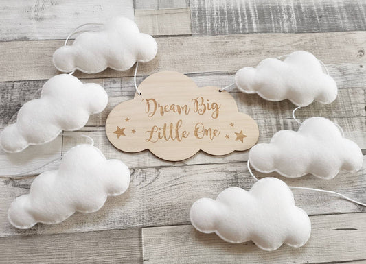 Dream Big Little One Cloud Bunting Nursery Decor, Neutral Nursery Decor, Cloud Theme Nursery Decor