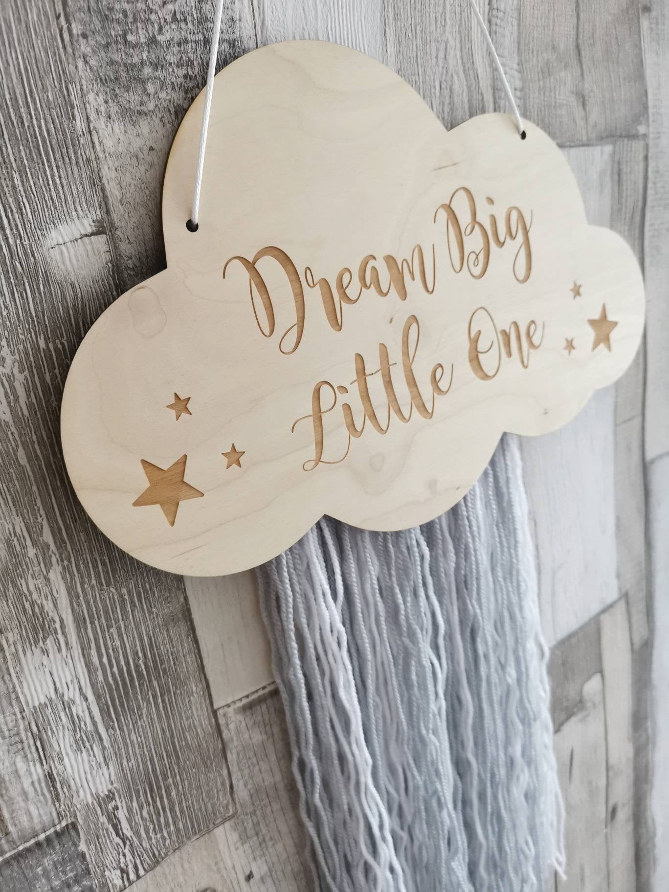 Dream Big Little One Engraved Cloud Wall Hanger - Grey & White