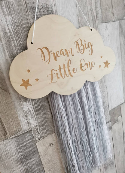 Dream Big Little One Engraved Cloud Wall Hanger - Grey & White