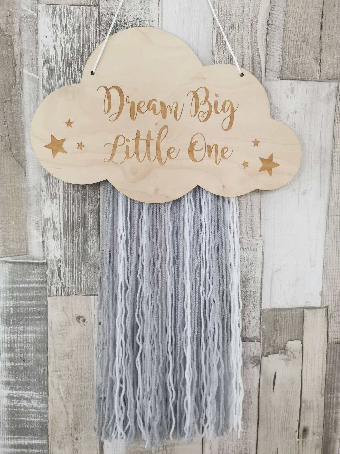 Dream Big Little One Engraved Cloud Wall Hanger - Grey & White
