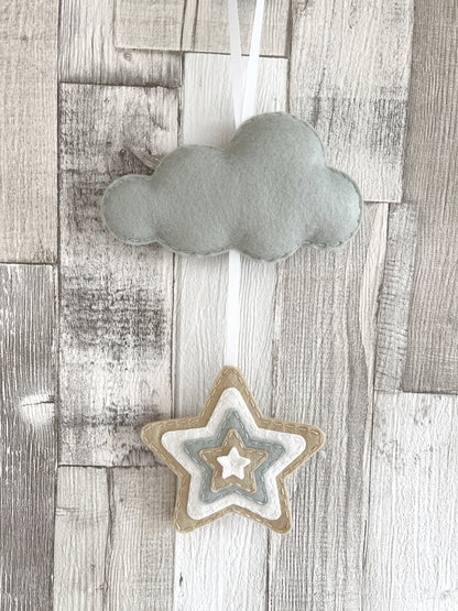 Layered Star & Cloud Wall Hanger - Beige, Cream & Grey - READY TO POST