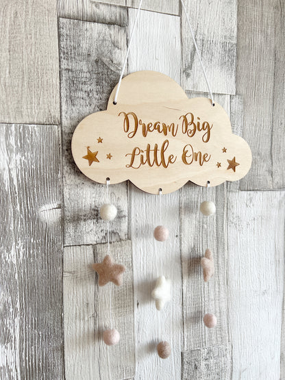 Dream Big Little One Mini Felt Ball Wall Mobile - Blush, Ivory & Fawn